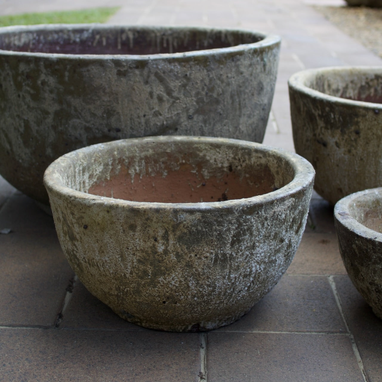 Rustica Footed Bowl Low with a timeless weathered finish. Available in multiple sizes at Brookfield Gardens, Brisbane.
