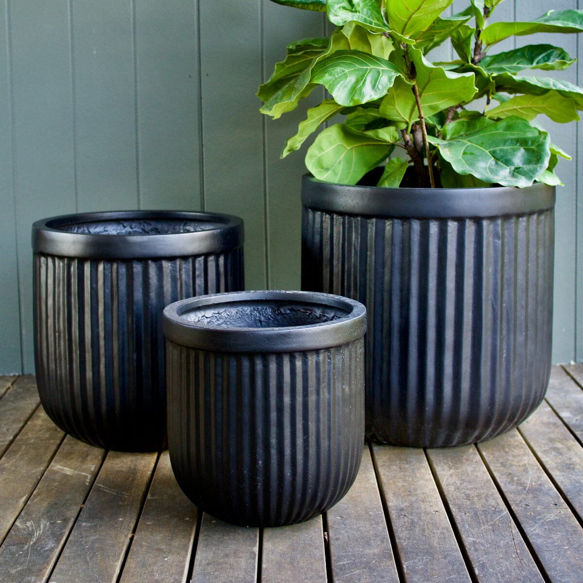 Sante Barrel Pot Black Pots - Light Weight Brookfield Gardens 