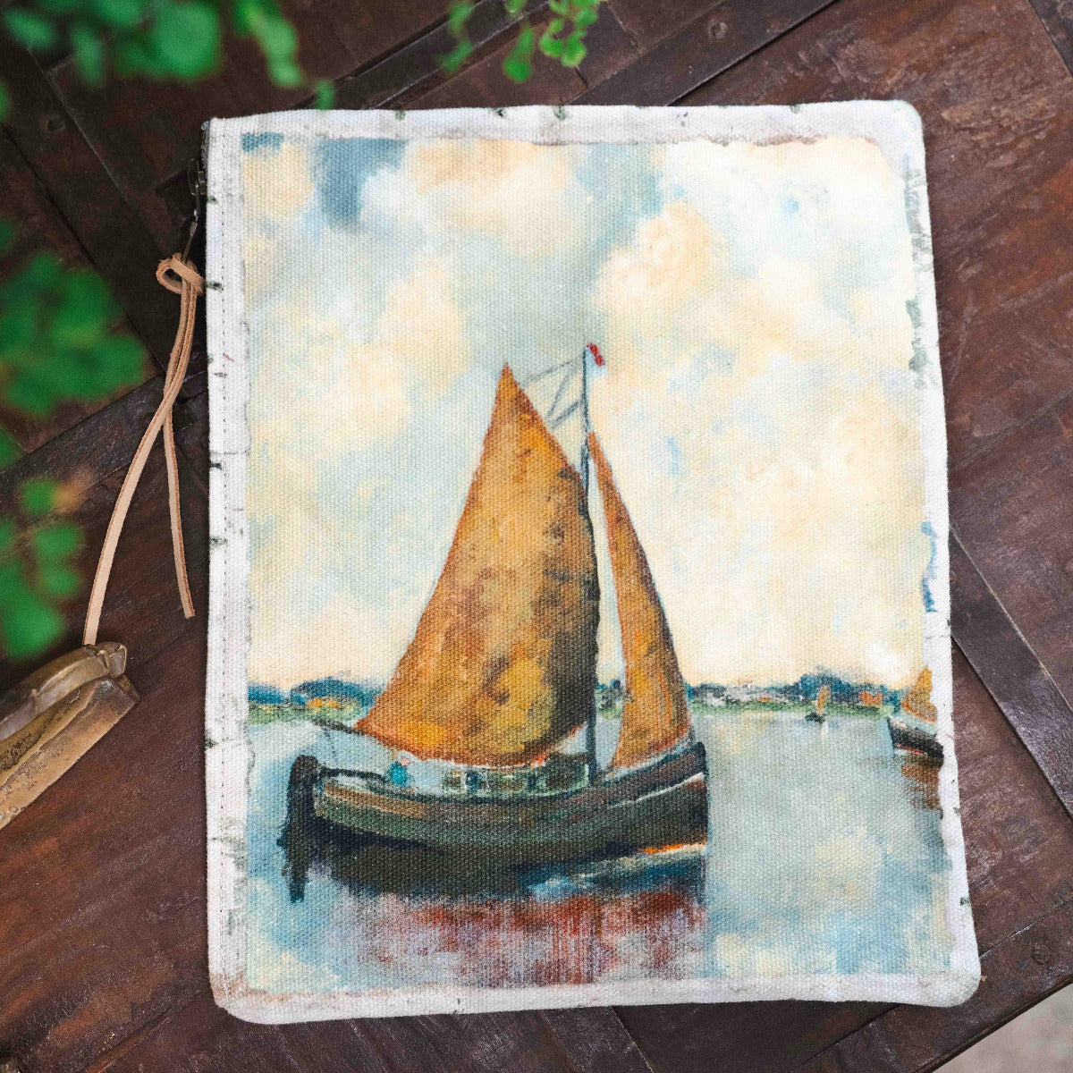 Swarm zip pouch with artistic print on linen cotton fabric, small clutch for everyday essentials