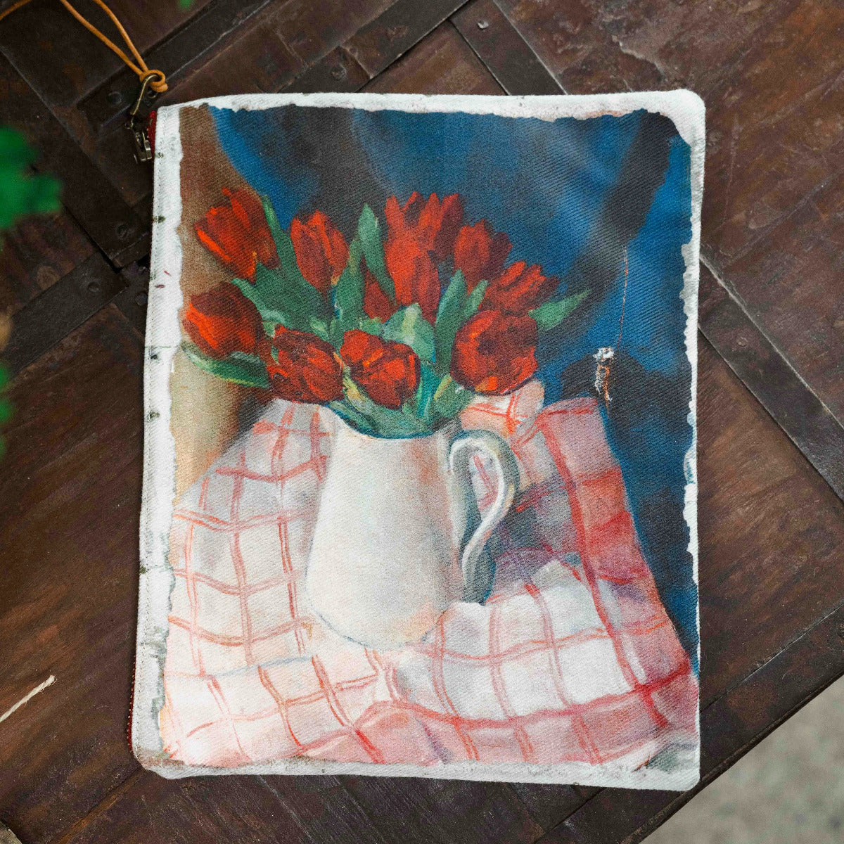 Swarm zip pouch with artistic print on linen cotton fabric, small clutch for everyday essentials