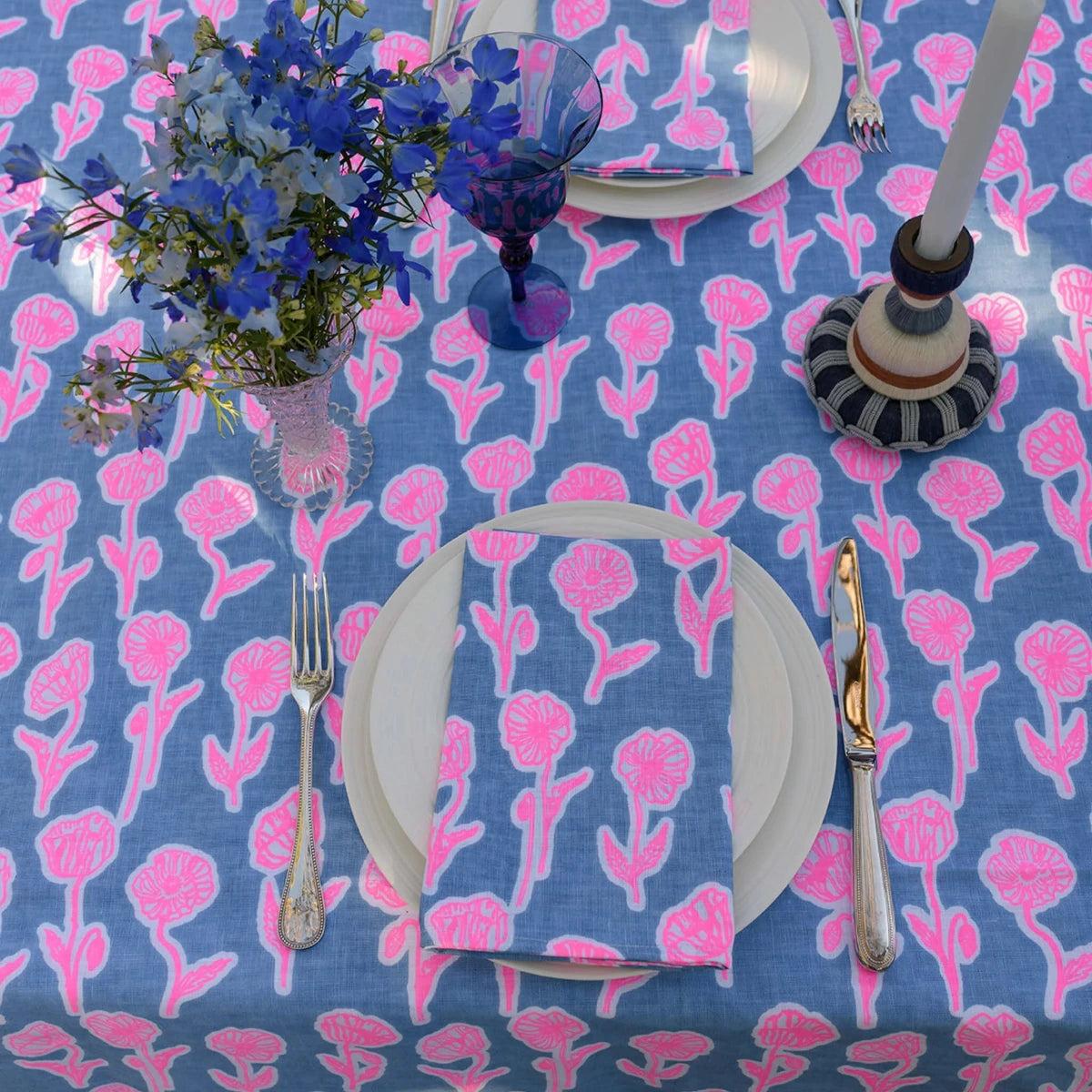 Poppies Blue/Pink Large