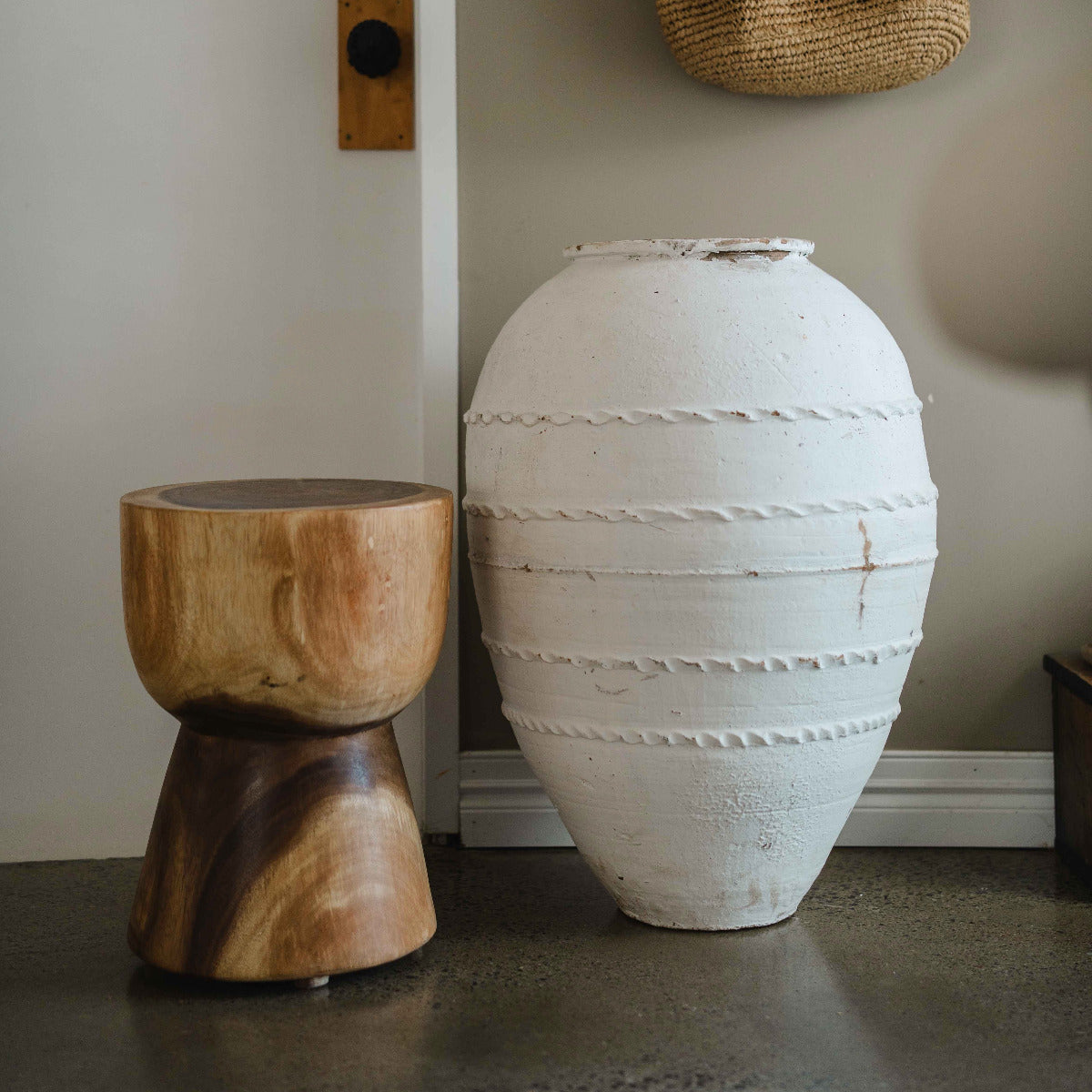 Large Turkish Odemis terracotta pot with classic rounded form and weathered finish, styled for architectural garden spaces.